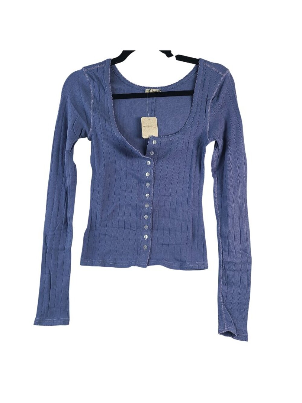 NEW Free People Intimately Long-Sleeve Button-Up Ribbed Top In Periwinkle Size S
